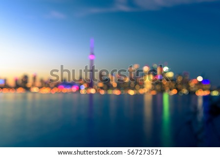 Blurry background, Toronto city skyline at night, Canada
