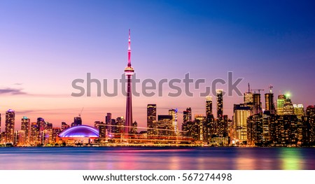 Toronto city skyline and buildings at Night, Ontario, Canada