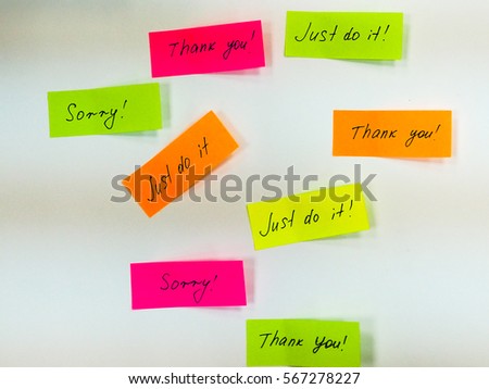 color sticker, motivational, quote, and words, note, message Just do it, thank you