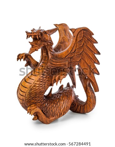 Toy wood dragon isolated on white background