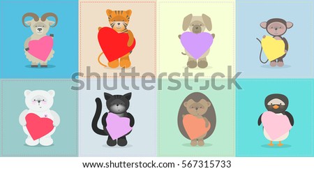 Plush animals are kept heart. Plush toy with heart. Gift. Postcard on Valentine's Day, birthday, Mother's Day. cartoon Vector