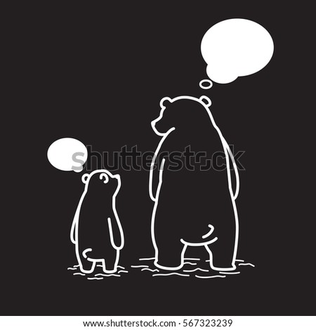 Bear Dad and son talk speech bubble illustration black