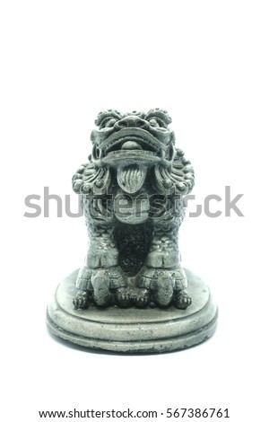 Lion statues pedal turtles from China.White background.