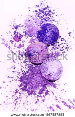 Eyeshadow Cosmetic Powder . Various set isolated on white background. The concept of fashion and beauty industry. Abstract place for text texture mineral makeup