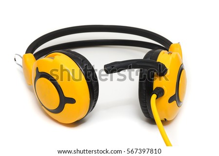 Yellow headphones on white background
