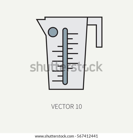 Line color vector kitchenware icons - beaker. Cutlery tools. Cartoon style. Illustration, element for your design. Equipment for food preparation. Kitchen. Household. Cooking. Cook Graduate