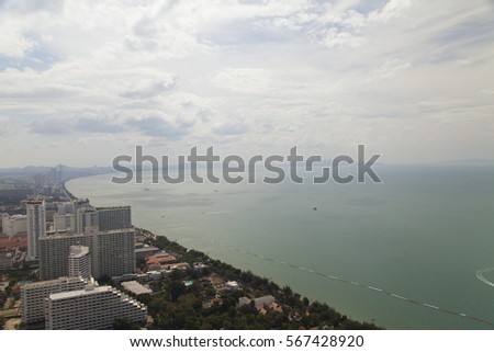 View of the sea city from height of bird's flight