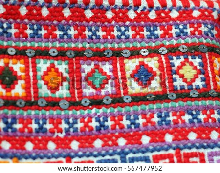 Colorful fabrics with traditional slavic embroidery