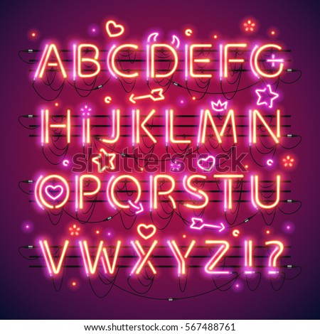 Glowing double neon red alphabet makes it quick and easy to customize your Valentines day project. Used neon brushes included. There are fastening elements in a symbol palette.