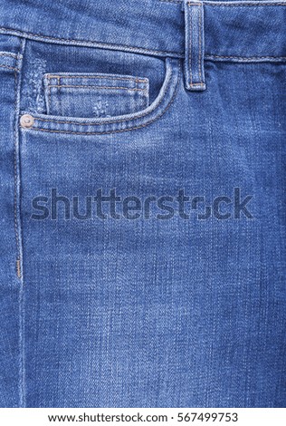 The pockets of denim pants. Close up of showing the details.