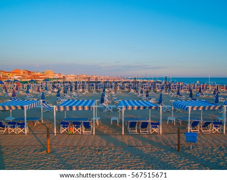 Beach umbrellas on Viareggio beach Italy