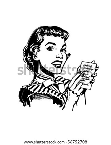 Lady With Grocery List - Retro Clip Art