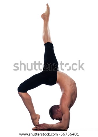 caucasian man gymnastic acrobatics stretch isolated studio on white background