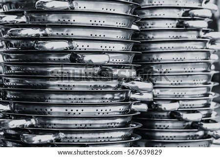 Stainless steel of kitchen ware.