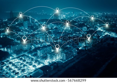 city scape and network connection concept Royalty-Free Stock Photo #567668299