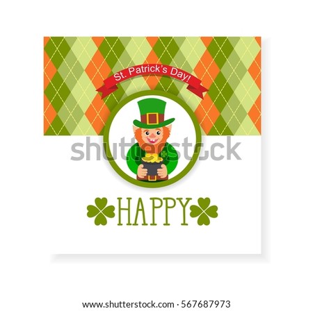 St. Patrick's Day card. leprechaun with a pot of gold