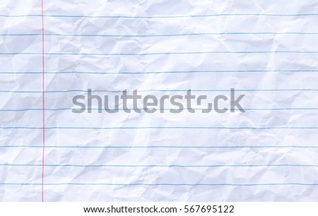 White lined sheet of notepad crumpled paper background Royalty-Free Stock Photo #567695122