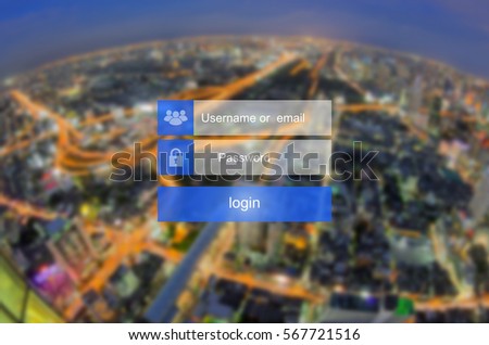 Login interface on touch screen. Touching login box, username and password inputs on virtual digital display on Transportation blurred background.