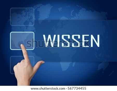 Wissen - german word for knowledge concept with interface and world map on blue background
