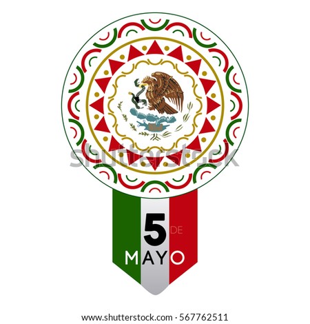 Isolated colored tag with the mexican flag, Cinco de mayo vector illustration