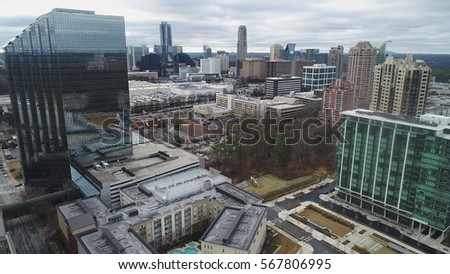 Atlanta Buckhead Downtown Aerial View Financial District Mall Hotels Downtown City Centre from above by Helicopter