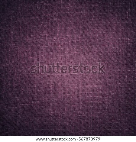 Coarse Purple Canvas, Fabric, Cloth, Burlap, Sack texture with darkened edges. Rough grunge background or wallpaper, close up. Web banner Square Image.