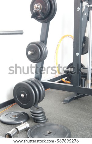The image of weights in a fitness hall
