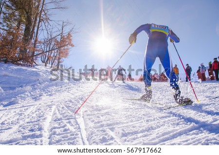 Nordic ski skier on the track in winter - sport active photo with space for your montage - Illustration picture for winter olympic game in pyeongchang 2018
