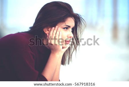 Beautiful Depressed Woman Outdoor. Pensive Teen Girl Royalty-Free Stock Photo #567918316