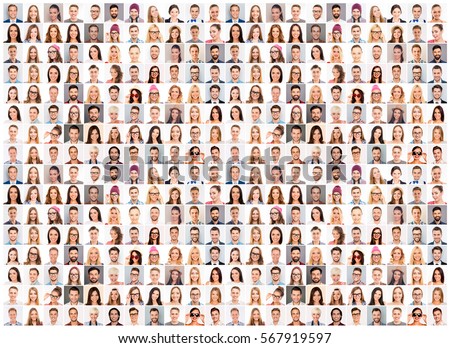 Collage picture of different cheerful adult people expressing happiness. beautiful white human smiles Royalty-Free Stock Photo #567919597