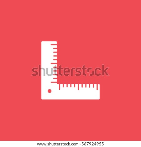Construction Tool Ruler Flat Icon On Red Background