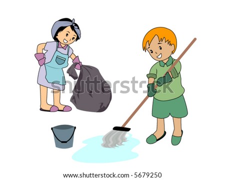 Kids Cleaning - Vector