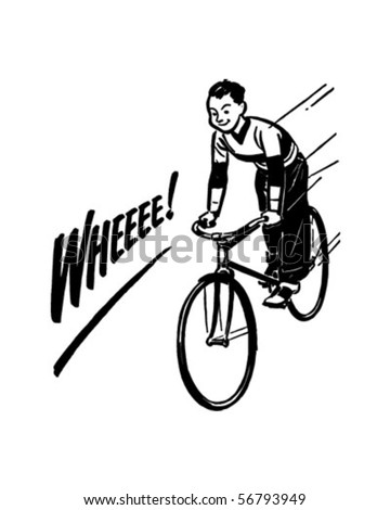Boy Riding Bike - Retro Clip Art