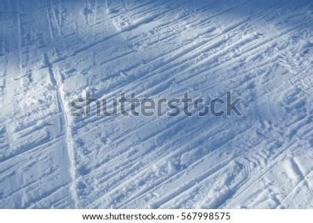 Ski track. Snow skiing flattened. Winter background