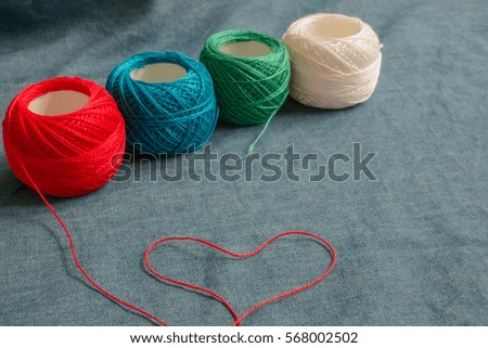 Colorful yarn on table