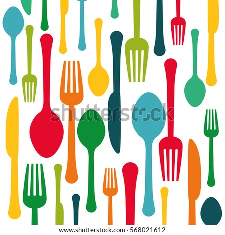 Colorful kitchen utensils background icon image, vector illustration