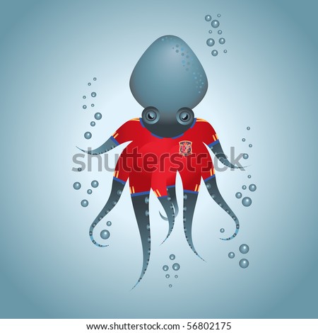 Grey octopus with spain football t shirt under the sea swim with bubbles