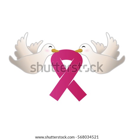 doves with breast cancer symbol in the beak icon design image