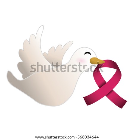 dove with breast cancer symbol in the beak icon design image