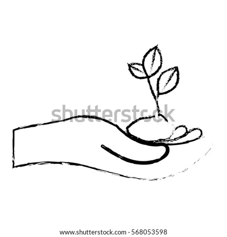Silhouette plants conservancy with hands image, vector illustration
