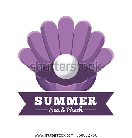 shell with a pearl over white background. sea and beach concept. colorful design. vector illustration