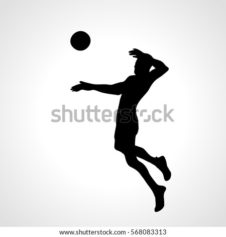 Volleyball player attacking the ball - black vector silhouette. Modern simple volleyball logo. Eps 8
