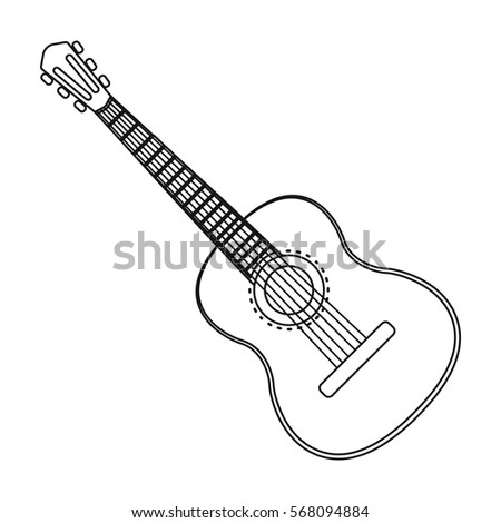 Spanish acoustic guitar icon in outline style isolated on white background. Spain country symbol stock vector illustration.