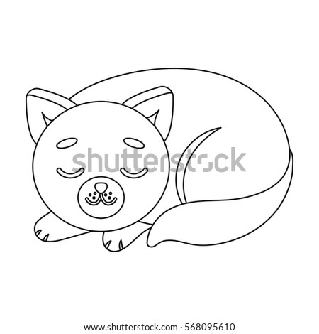Sleeping cat icon in outline style isolated on white background. Sleep and rest symbol stock vector illustration.