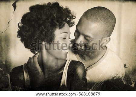 Grey background against close up of couple at home