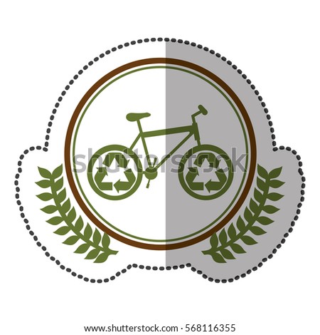 middle shadow sticker colorful with olive crown with bike with recycling symbol in circle