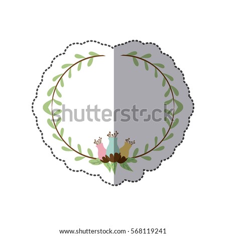 sticker decorative half border with leaves and flowerbud