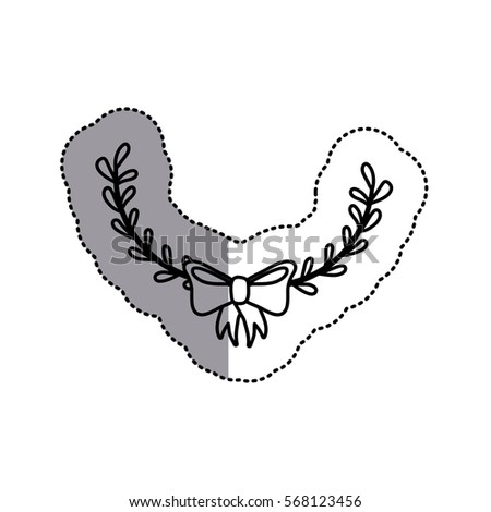 monochrome contour sticker with decorative half crown branch and topknot and middle shadow