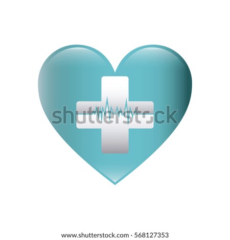 color silhouette with heart with cross with line of vital sign
