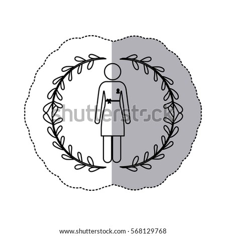 sticker silhouette woman with dress with ribbon of breast cancer